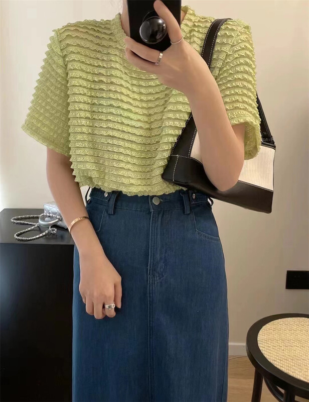 [C.Y] simple solid color foam cotton loose short sleeve T-shirt 3360# XJ