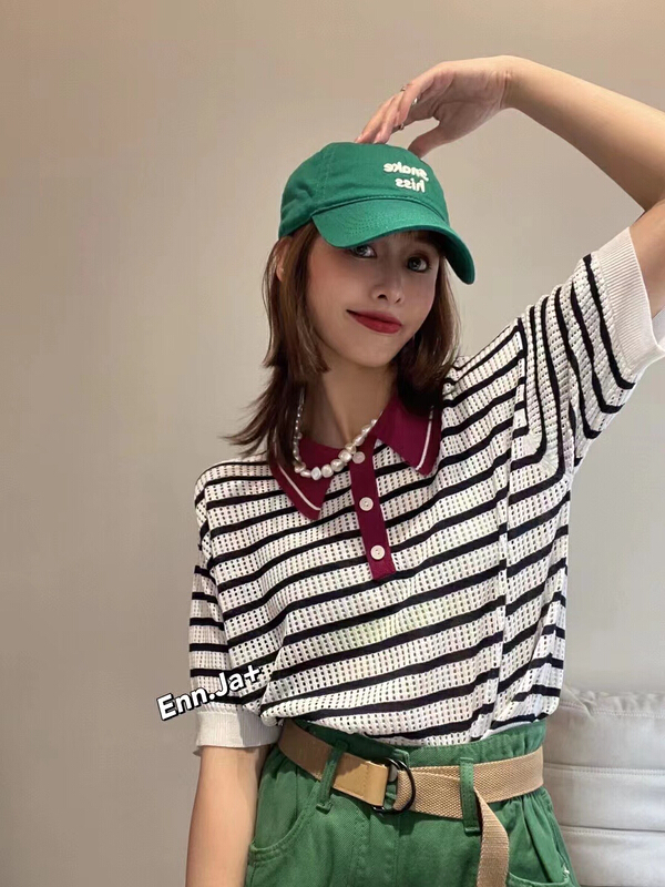 [m.two] Polo neck hollow out versatile fashion shirt f192# hyy