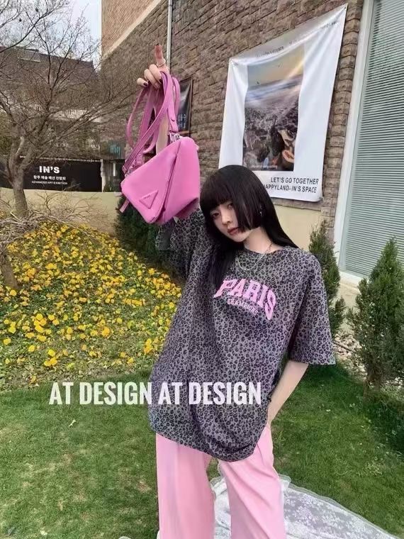 New in early summer! [Amy] Korean leopard print letter printed short sleeve T-shirt ys1-890# WTT
