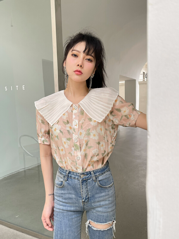 New in early summer! [mi2] temperament flower fashion blouse a3147-1# JJ