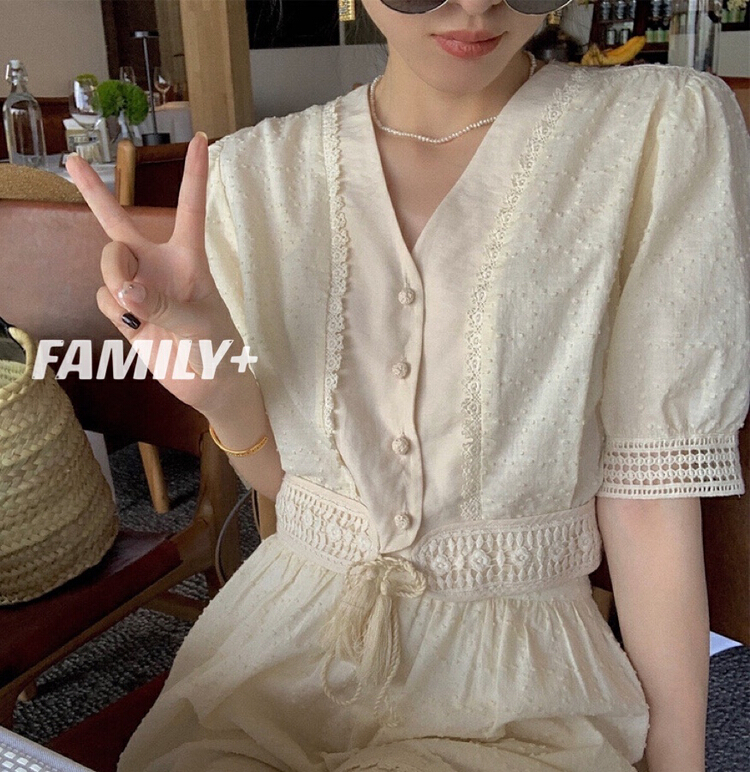 [family +] temperament fashion blouse + loose and slim casual pants set 22379# ozq