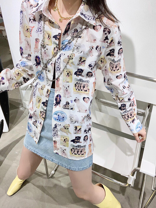 [YT] vintage over print Dog Print Shirt cs5702# PCZ