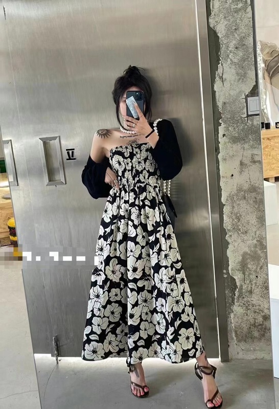 [mix] Strapless flower Pleated Dress ys1-0190# WTT