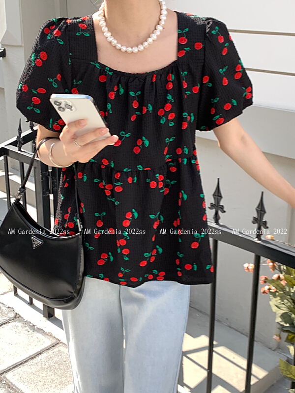 [neeko] small fresh cherry sweet bubble sleeve shirt 3596# PCZ