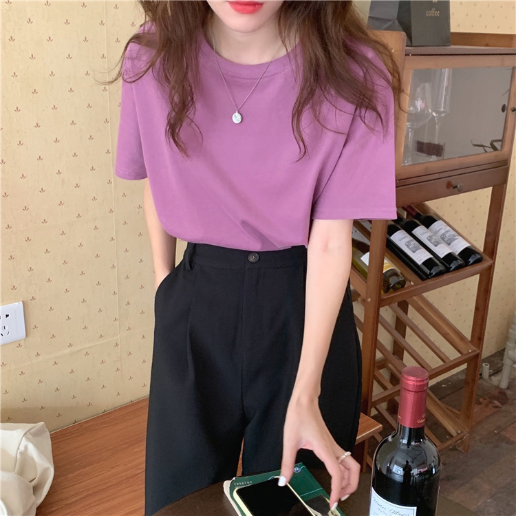 New year in early spring! [timely rain] Hanfeng ins simple candy color basic round neck short sleeve T-shirt 27139# jhy
