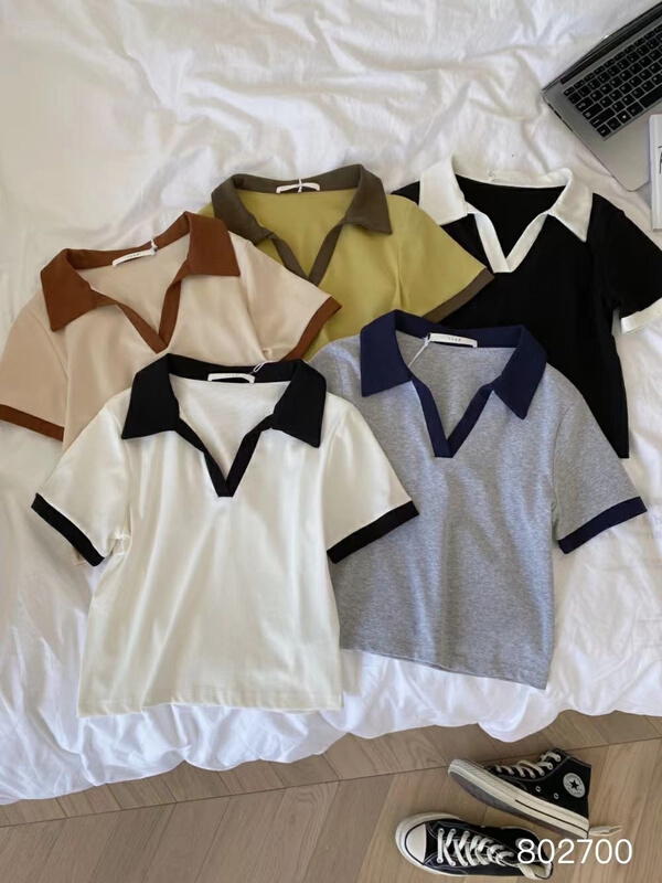 New year in early spring! [June] contrast Polo neck versatile short sleeve T-shirt 802700# XYY