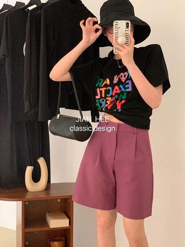 [Jian hee] Korean color letters versatile short sleeve T-shirt 2297# ozq