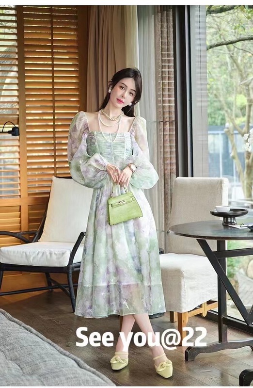 [see you] French heavy industry halo dyed embroidery elegant dress 3889# PCZ