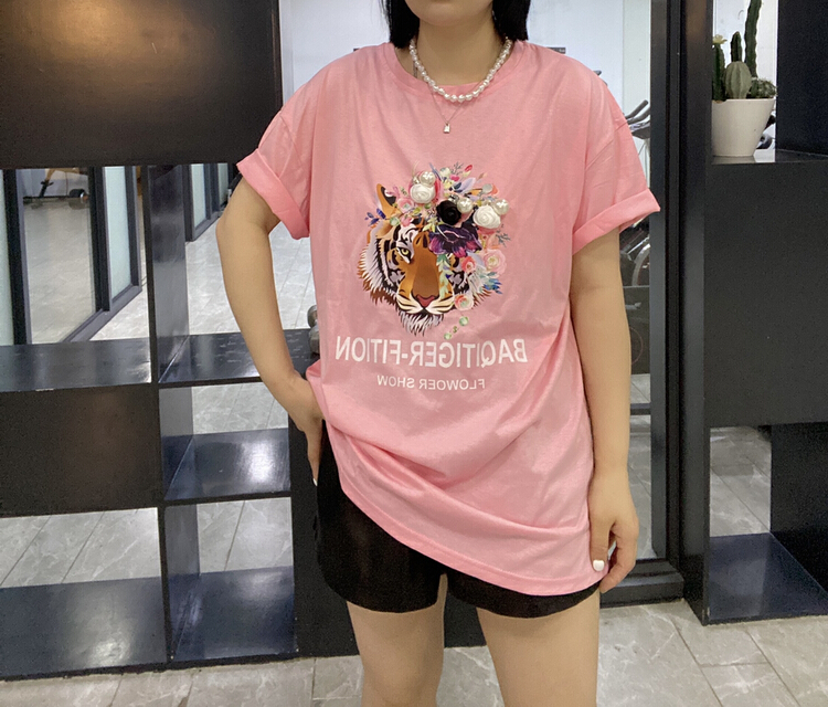 New in early summer! [Qijia +] tiger head round neck Pullover short sleeve T-shirt 7395# zyh