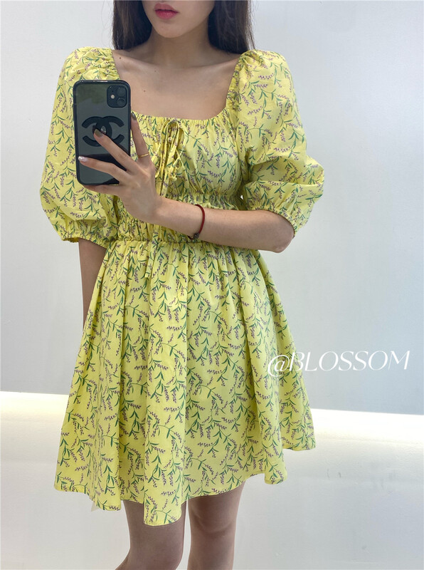 New in early summer! [blossom] Korean style square neck waistband dress 6013# zxx