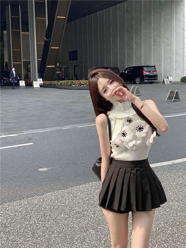 New in early summer! [Doudou family] heavy industry flower sweet spice girl pure desire sleeveless vest blouse 88245# CLS