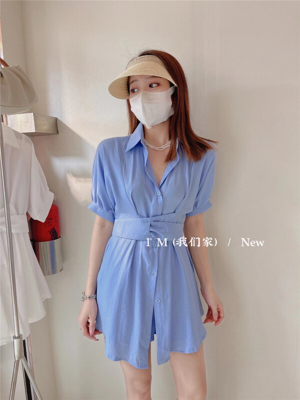 [I'm] Korean version waist closing medium length shirt + casual shorts two piece suit 5583# cqw