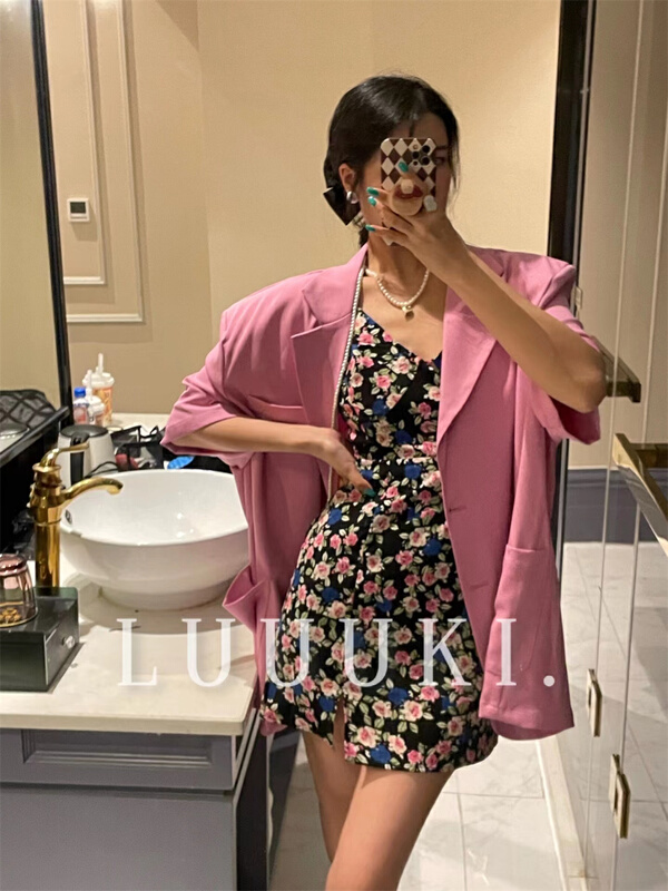 Original price 111.97! New in early summer! [luuki] short sleeve breasted solid color suit 21022# ozq