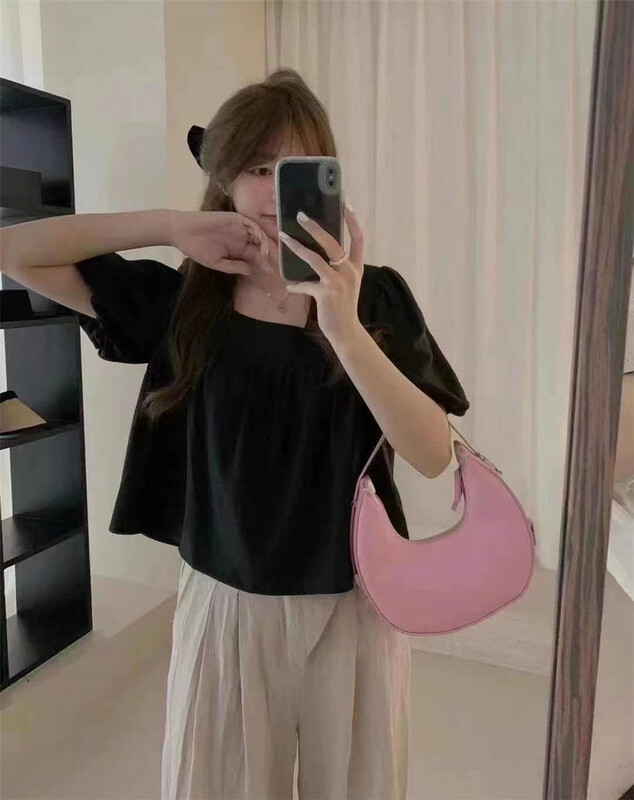 New in early summer! [Susan] Korean pleated Square Neck Shirt 18100# LSW
