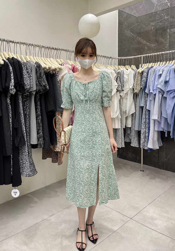 [uone] temperament Jacquard lace up dress 097605# LSL
