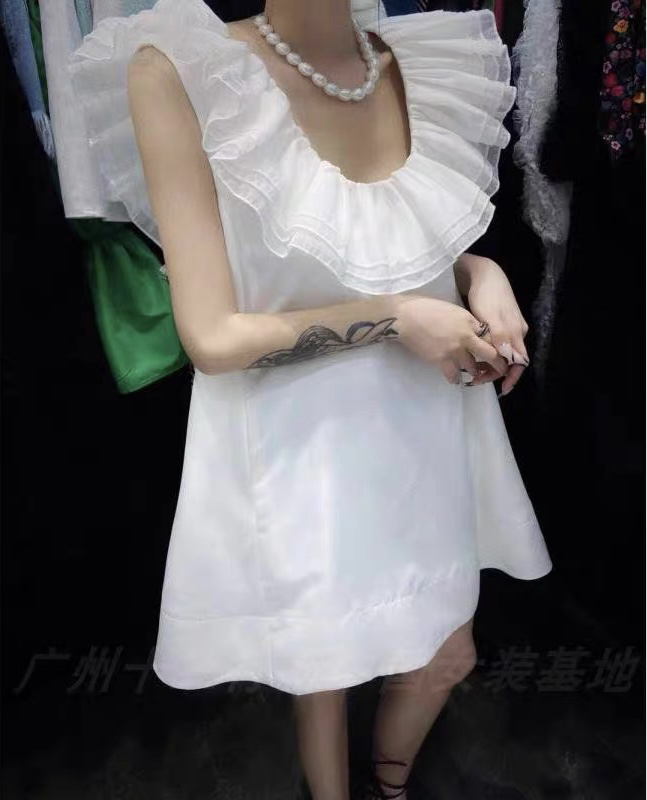 [et] niche design Ruffle U-neck stitched lace up dress 7002# PCZ