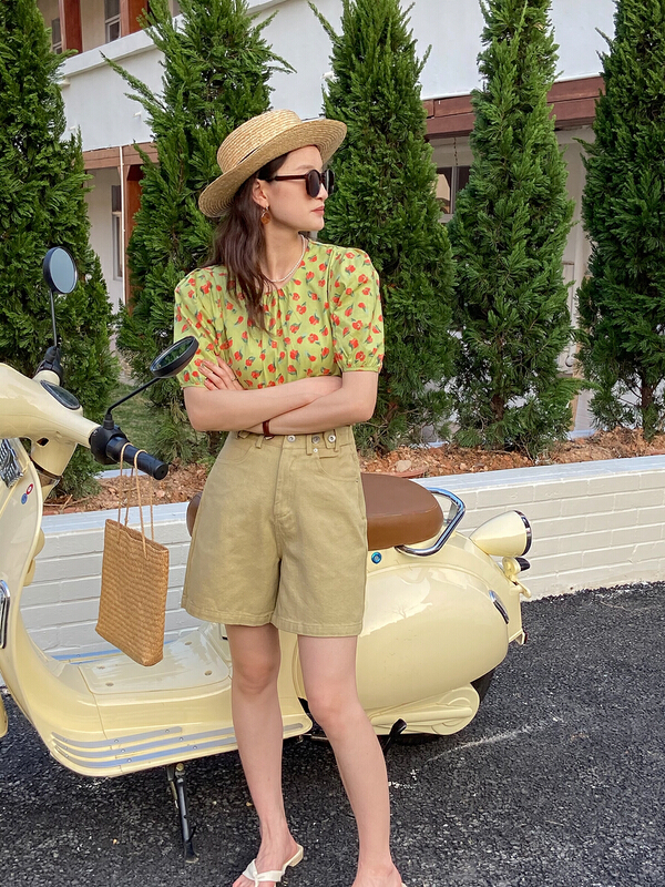 [C for her] Korean round neck fresh printed shirt 5132# XJ