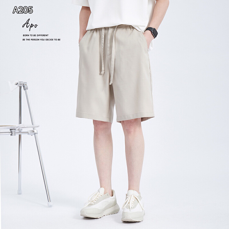 [apo] simple and versatile solid color drawstring single button casual shorts a205# ZZL