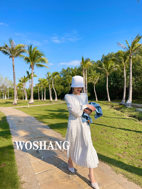 早春上新!【WOSHANG沃尚】小女人淺色收腰中長款碎花連衣裙  1146#  XYJ