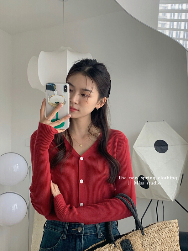 New year in early spring! [miss miss home] simple solid color versatile knitted cardigan b5101# ZSY