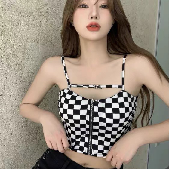 New in early summer! [f · P] Spice Girl Plaid zipper knitted vest / suspender h315# HBx