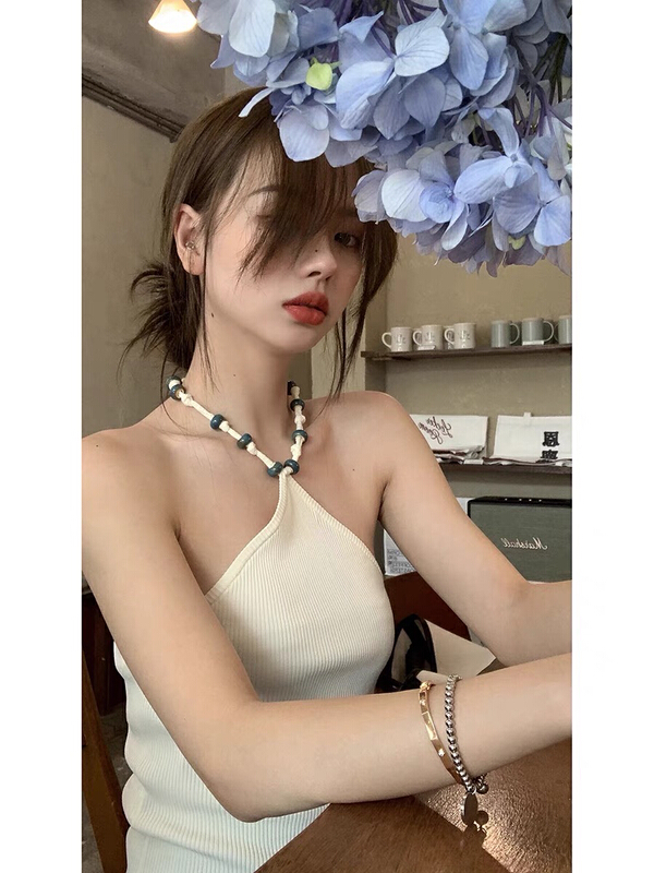 [rasion] hanging neck and wearing out design sense of minority hot girls sexy sleeveless pure desire blouse 8419# LSL