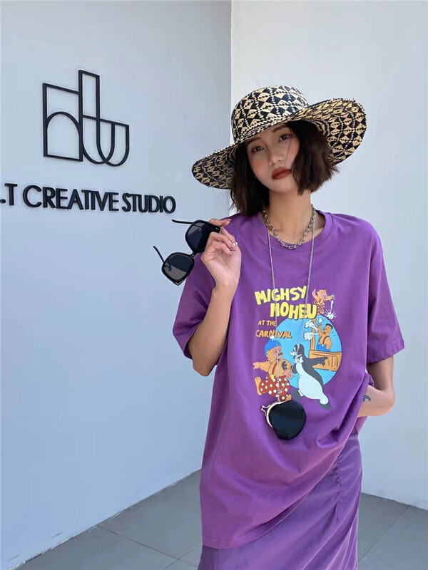 [black + white] crew neck print short sleeve T-shirt 2s02768u# hyy