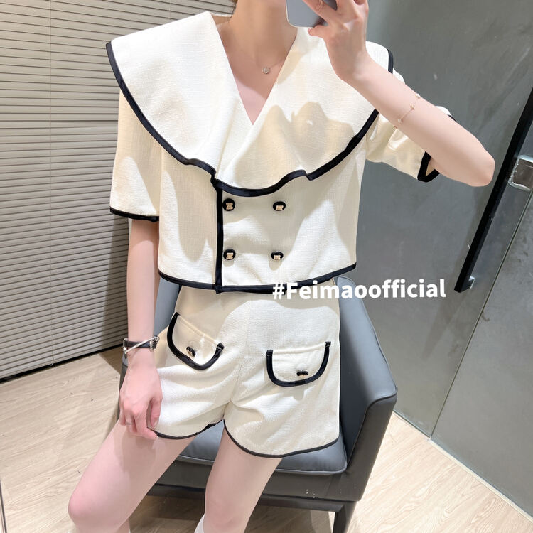 goods in stock! New in early summer! [Feimao Philippine cat] temperament Korean version small fragrance Top + casual pants set ym-7167# LSL