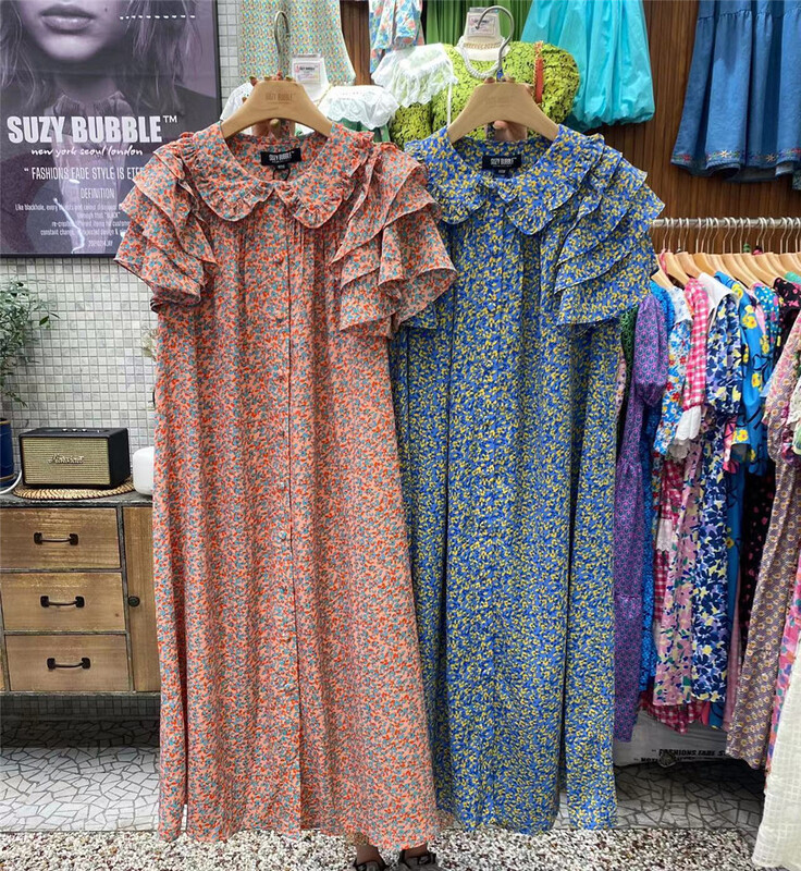 New in early summer! [N21] Vintage elegant doll collar single breasted floral dress ys1-848# WPL