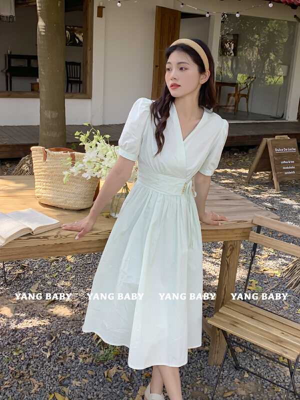 [Yang baby] V-neck waistband versatile dress 22x2272# WTT