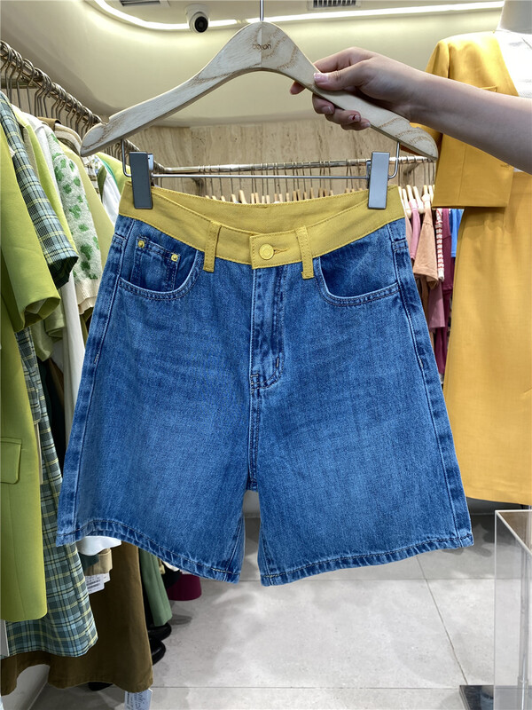 [Boran Boran] Korean color blocking high waist denim shorts 7377# LSW