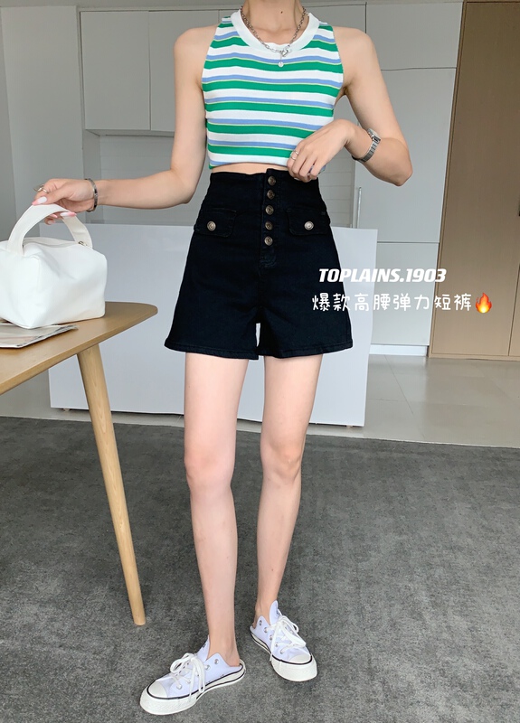[Mi & Co Wu] Korean high waist elastic denim shorts t1903# hjy