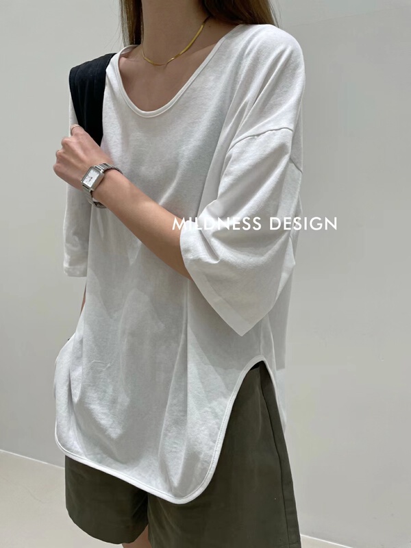 New year in early spring! [mildness] V-neck curved split short sleeve T-shirt zy175# zjy