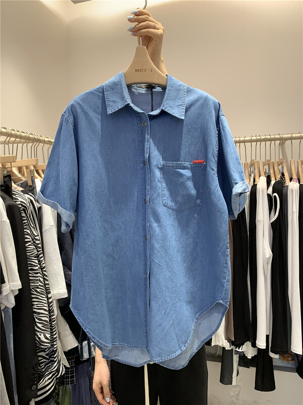 [meet] denim pocket short sleeve shirt 6698# ozq