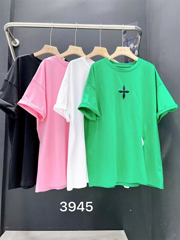 [Feifei] Korean cross design split short sleeve T-shirt 3945# ozq