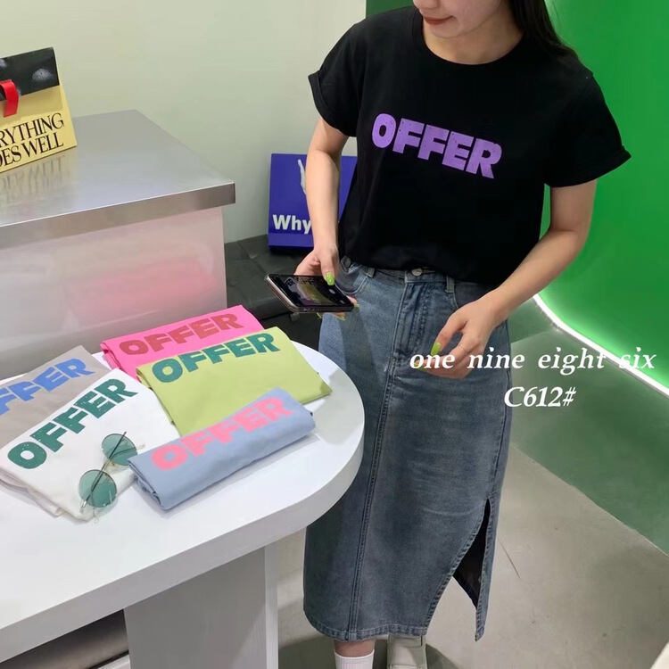 New in early summer! [1986] Korean round neck letter small short sleeve T-shirt 612# XYY