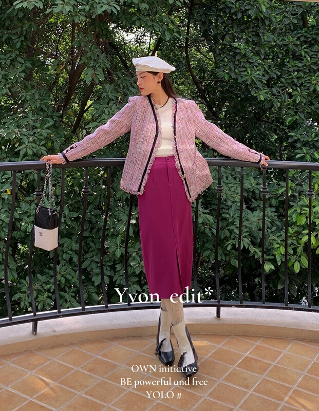 New year in early spring! [Yiwan y.von] pure color Korean version straight tube small design slim fit skirt 3380# XJ
