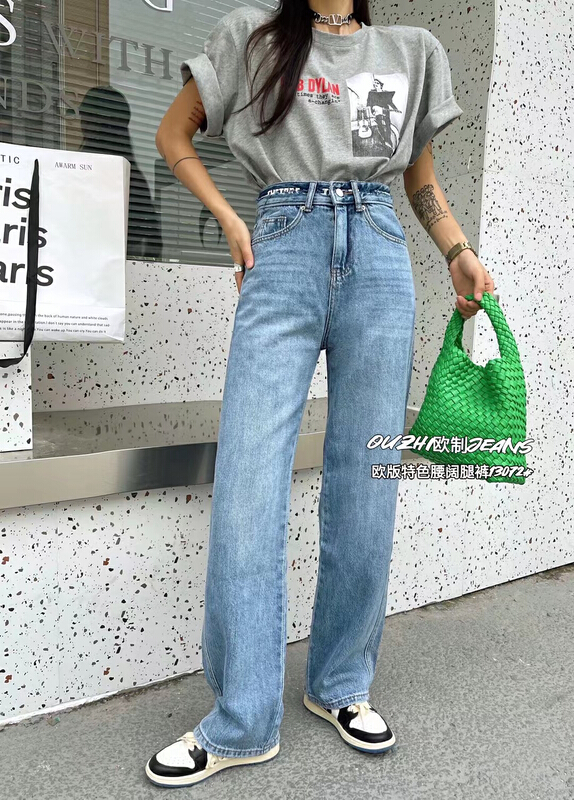 goods in stock! Early spring! [top] characteristic letters Waist Wide Leg Jeans 13072# XJ