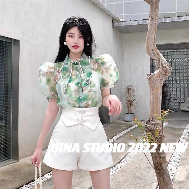 [d.ina] high waist butterfly button wide leg casual shorts 11254# JJ