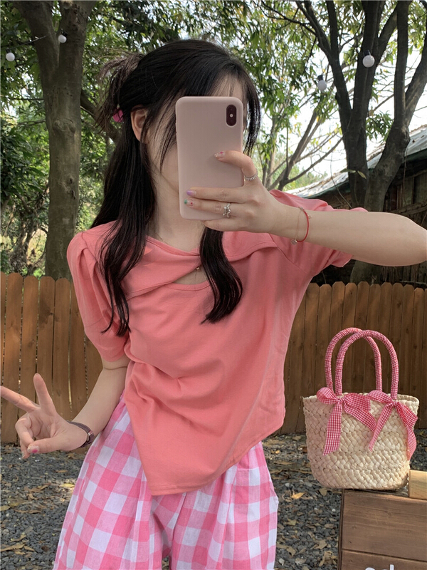 New in early summer! [timely rain] hollowed out irregular thin design Short Sleeve T-shirt 64210# WPL
