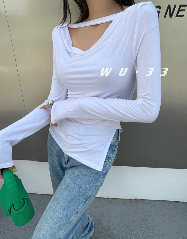 [Wu. 33] stitched belt pure desire wind blouse 22221# WTT