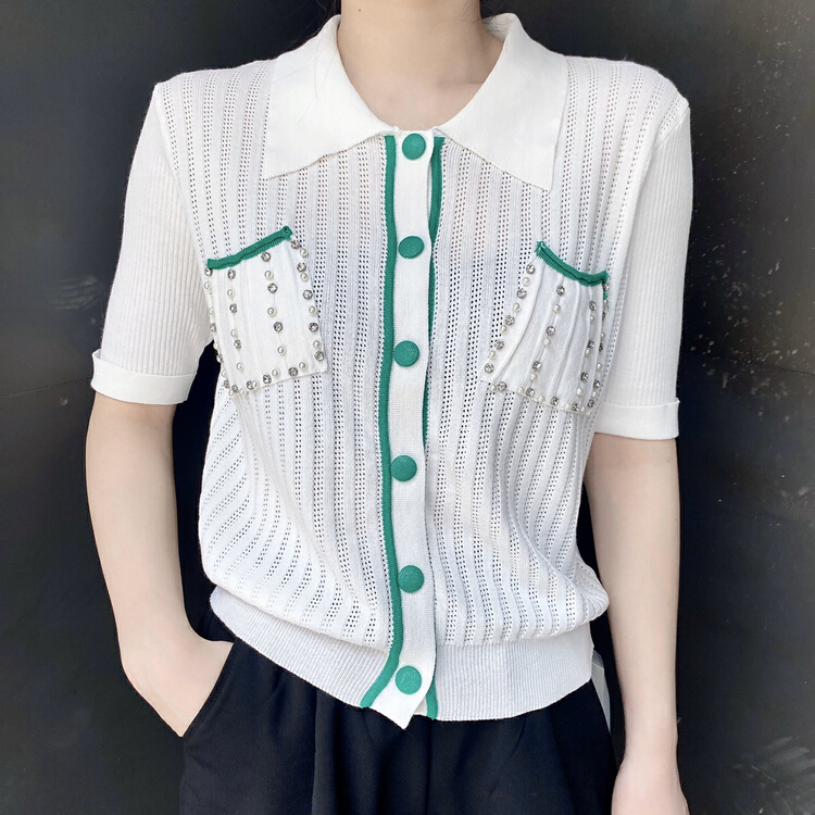 [S.J] simple and versatile contrast color knitted cardigan 6881# LSW