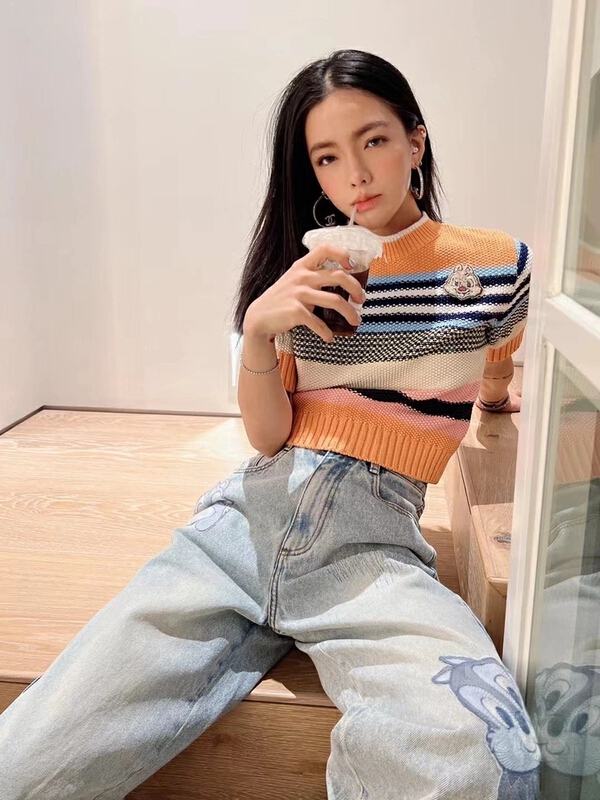 New year in early spring! [pan] contrast color striped round neck sweater 00275# PCZ