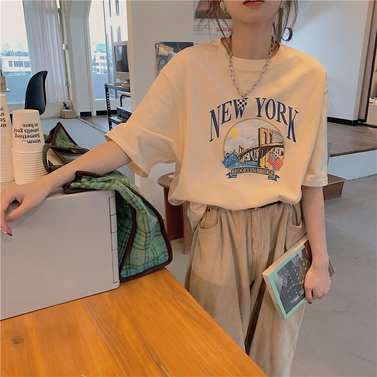New year in early spring! [timely rain] Korean style ins loose exquisite printed letters short sleeve T-shirt 65449# WPL