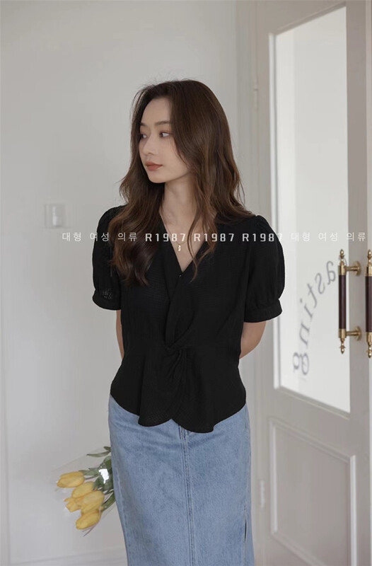 [r1987] Korean V-neck short shirt 5188# zjy
