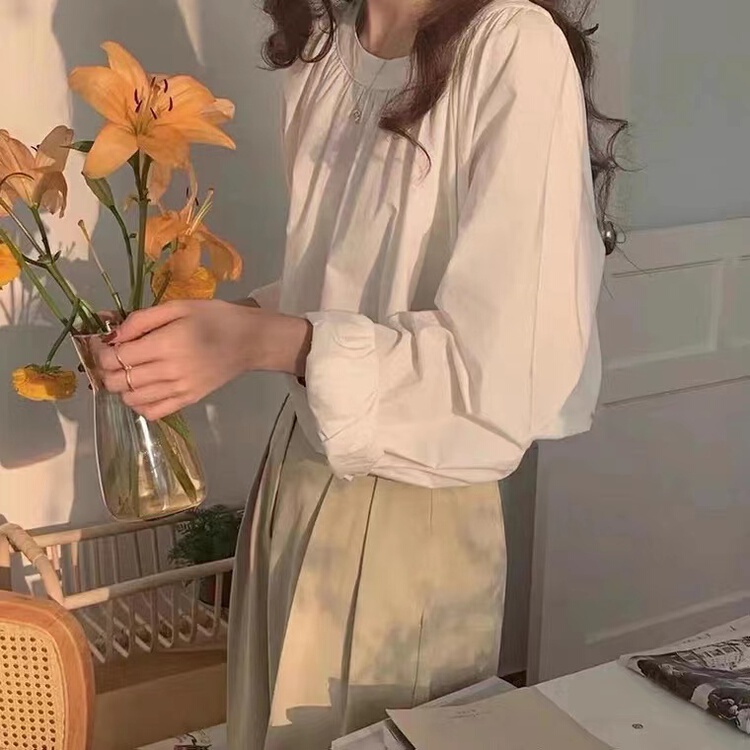 New in early summer! [magic Qiqi] Korean version simple Lantern Sleeve loose pullover shirt 1392# ll