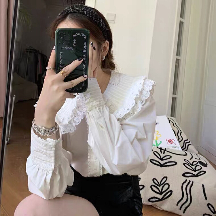 goods in stock! New year in early spring! [L.L studio] lace collar crimp versatile shirt 6934# hjy