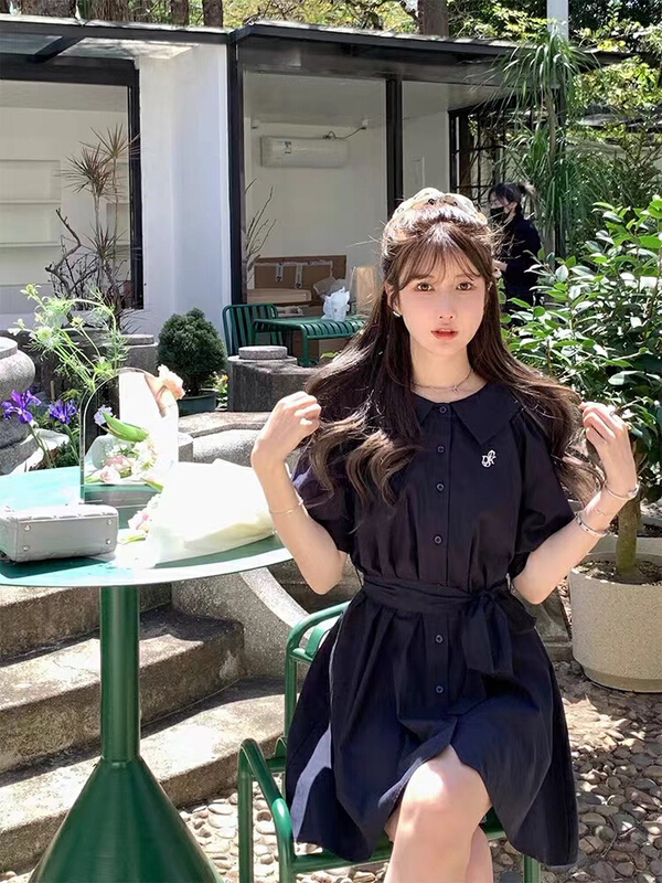 New in early summer! [are studio] casual and versatile doll neck bandage bow dress (with belt) 81071# WPL