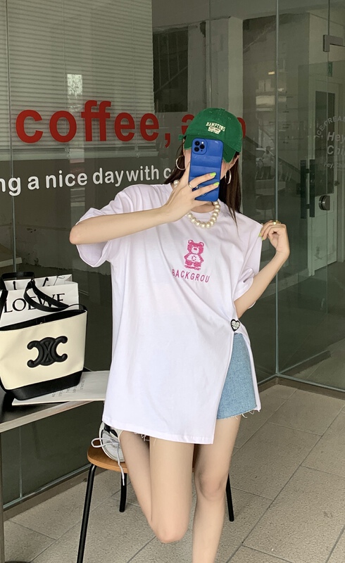 New in early summer! [our] Korean versatile simple three-dimensional embroidered bear short sleeve T-shirt 8882# LSW