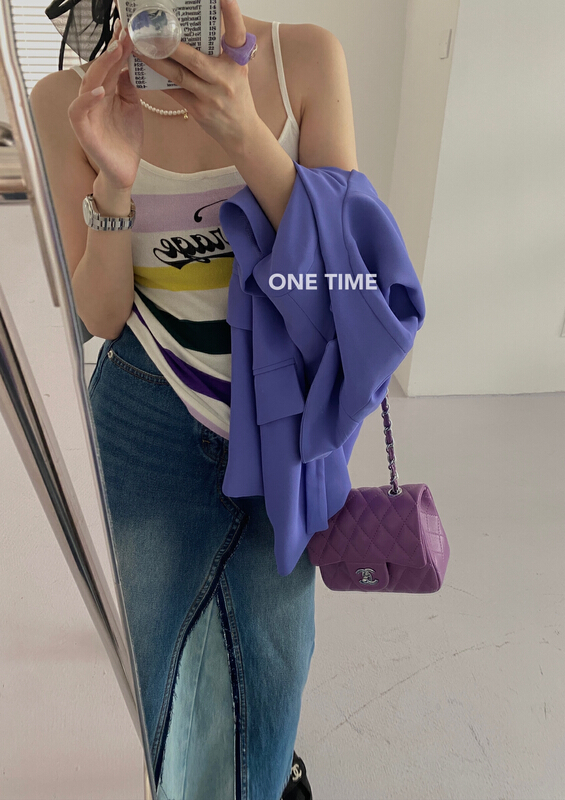 New in early summer! [one time] Korean stripe contrast letter vest / sling xw5053# CLS